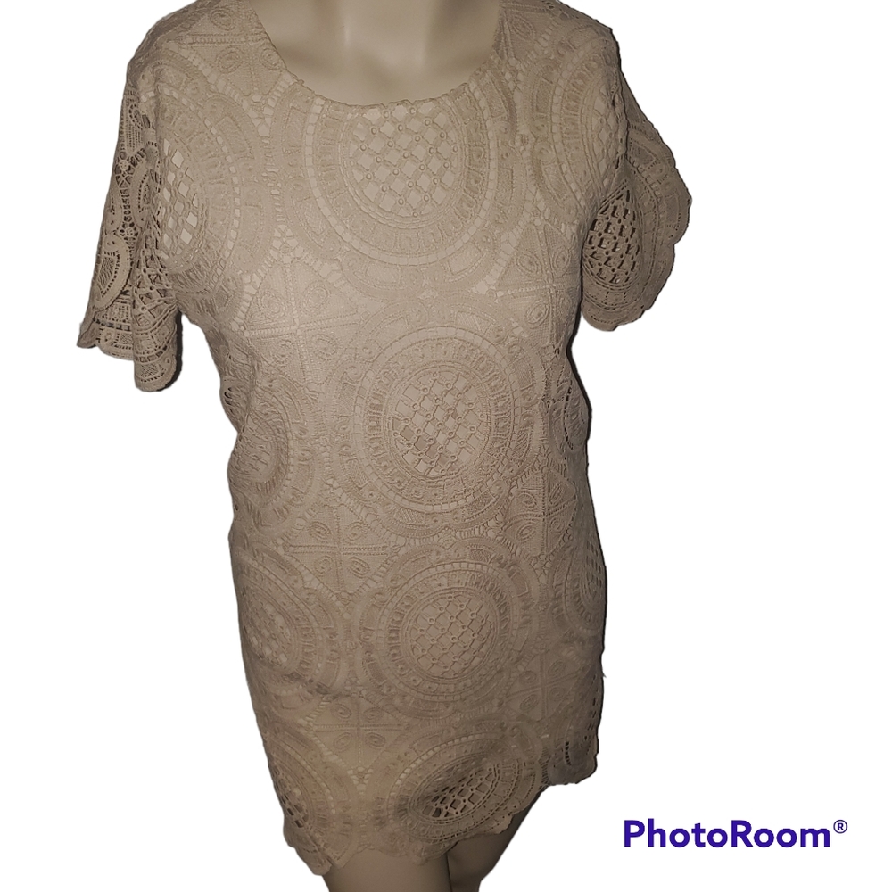 Fashion Union Crochet Nude Beige Pencil Dress Size 12 14